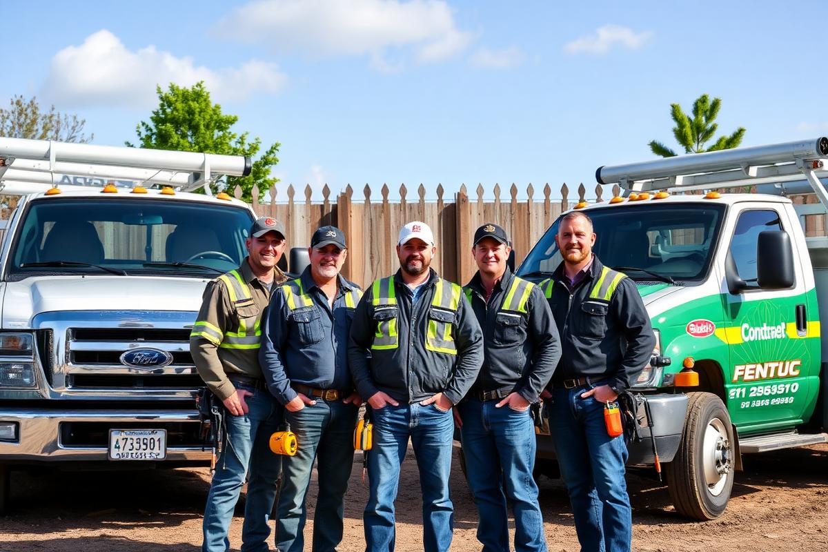 Yolandiro Co. fence crew with trucks