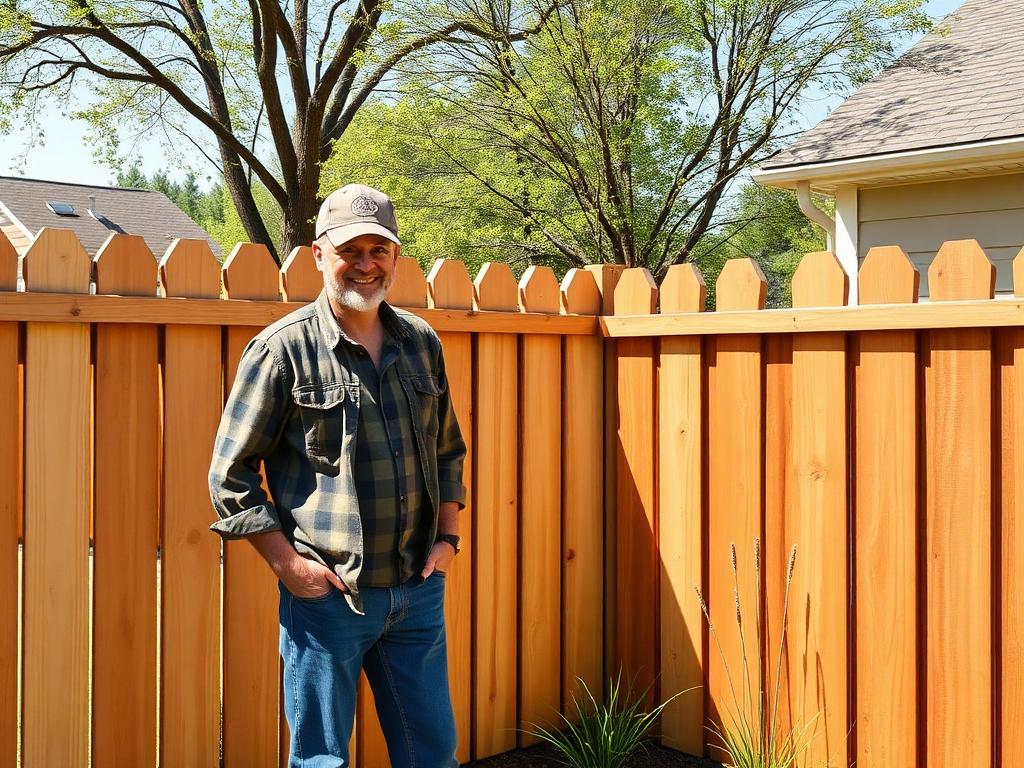 Happy customer beside new fence